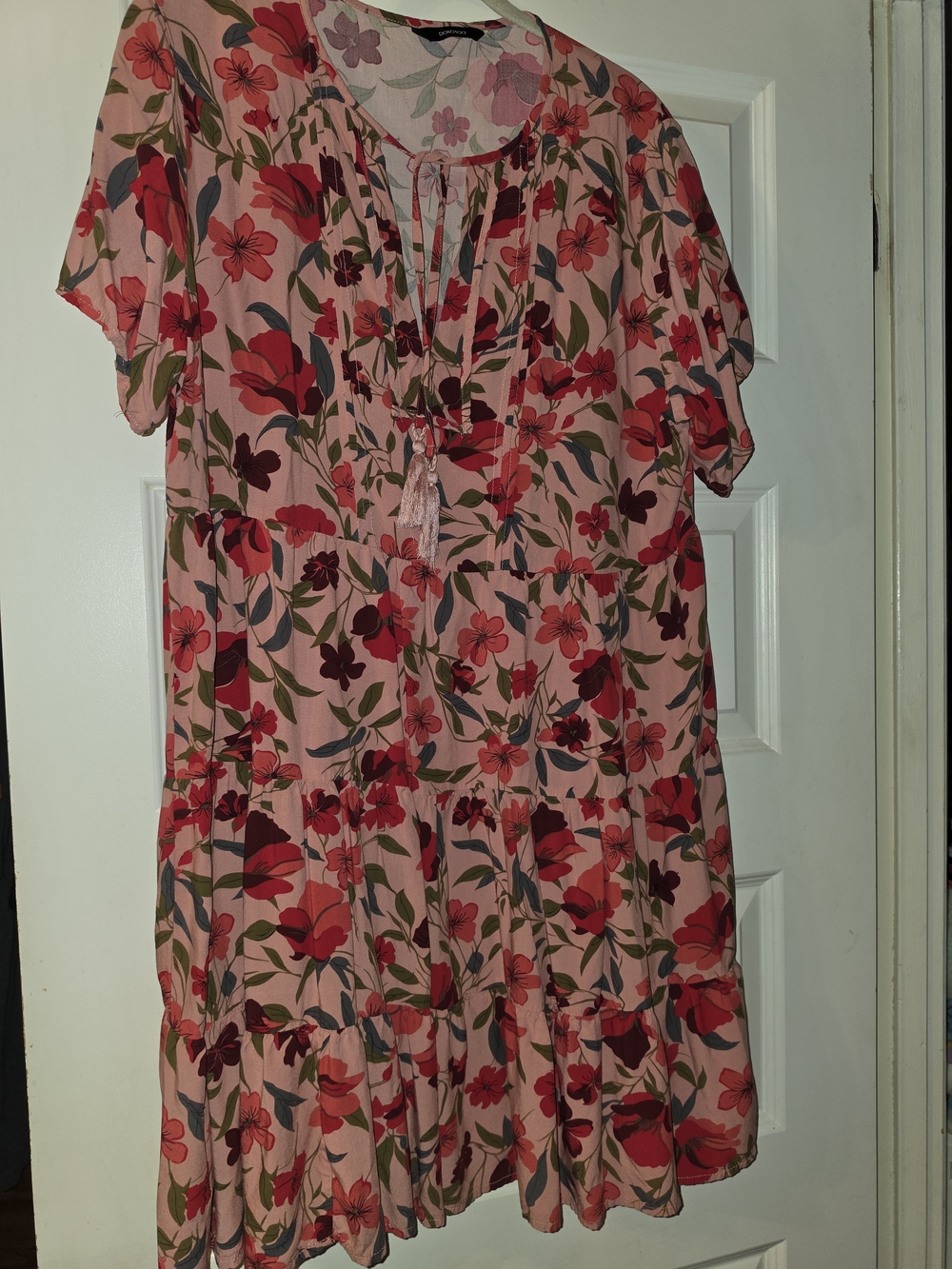 Floral Tiered Short Sleeve Dress - Pink Floral